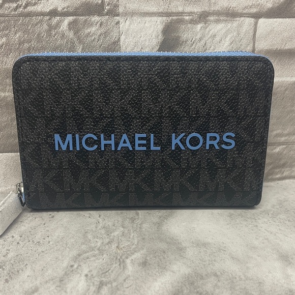 Michael Kors Scarlett Med Satchel & Matching Wallet Set Black/Sth Pacific Blue - Picture 11 of 14